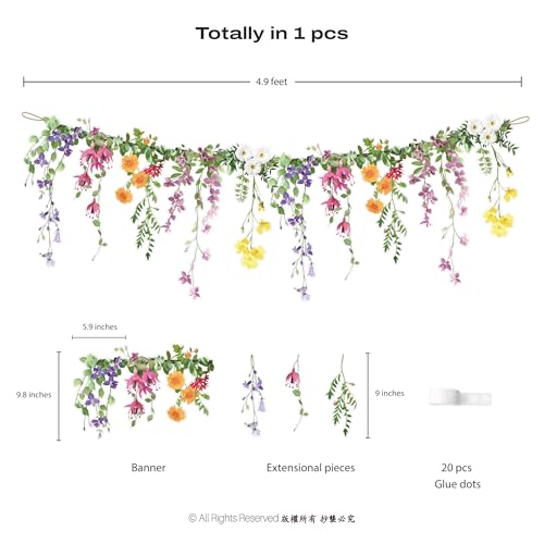 Cheerland Flower Banner Wildflower Garland Floral Party Decorations Whimsical Decor for Enchanted Garden Floral Woodland Theme Picnic Girls Birthday Tea Party Garden Wedding Onederland Baby Shower