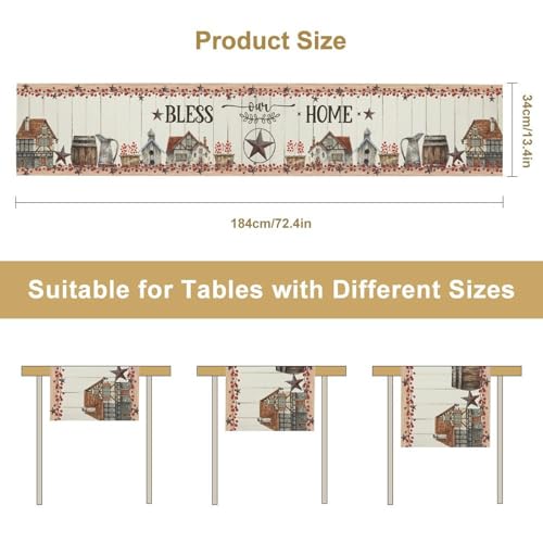 Farmhouse Table Runner, Rustic Western Texas Star Berries Cowboy Wooden Plank Barn Country Retro Coffee Table Center Decor for Family Kitchen Outdoor Farmhouse Holiday Party Table Decorations, 13"x36" - color: Texas-8, size: 13“ X 36"