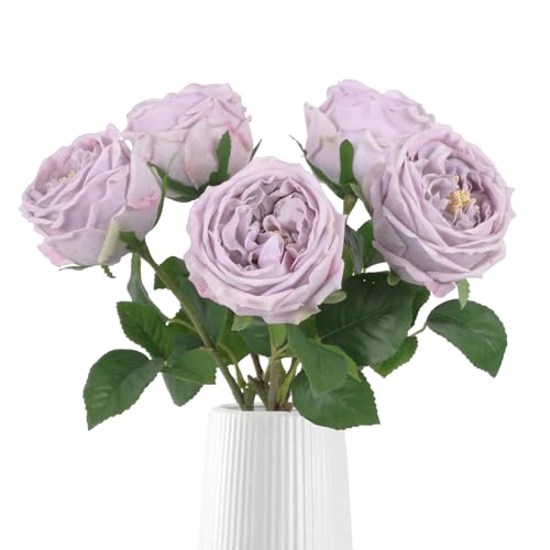 IPOPU 5PCS Light Purple Roses Artificial Flowers Real Touch Peonies with Stem for Wedding Bouquet Party Home Decor (Light Purple) - color: Light Purple
