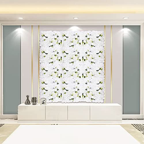Artificial Flower Wall Panels, 6 Pcs White Peony Rose Flower Leaves Wall Mat Decorative Faux Flower Wall Backdrop for Party Wedding 24" X 16" - color: 6 Pcs White Green