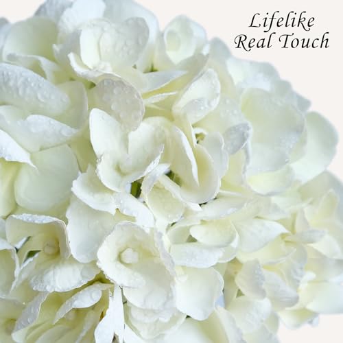 JINWOE 4PCS White/Cream Hydrangea Artificial Flowers, 21" Lifelike Latex Silk Real Touch Faux Hydrangea Flowers, Artificial Hydrangeas Bouquet for Wedding Centerpieces Tables Party Home - color: White