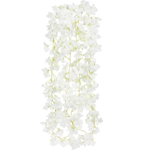 2 Pcs Artificial Bougainvillea Flowers Garland Fake Silk Bougainvilleas Vines Trailing White Faux Hanging Flowers Plants Bougainvillea Artificial for Porch Wedding Arch Spring Summer Decor - color: White