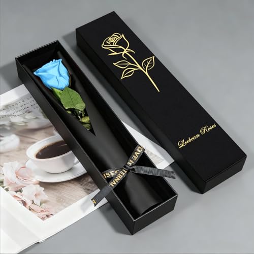 Light Blue Single Forever Roses Luxury Gift for Women/Men, Fresh Flowers Bouquet for Girlfriend, Wife, Mom, Anniversary, Valentine's Day, Wedding, Graduation, Christmas, Birthday - color: Light Blue