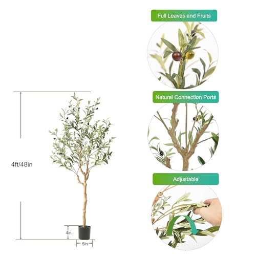 Nafresh Tall Faux Olive Tree，4Ft(48in) Realistic Texture Potted Silk Artificial Olive Tree， Fake Olive Trees Indoor Outdoor for Home Office Living Room Bedroom Foyer Porch Decor. - size: 4ft