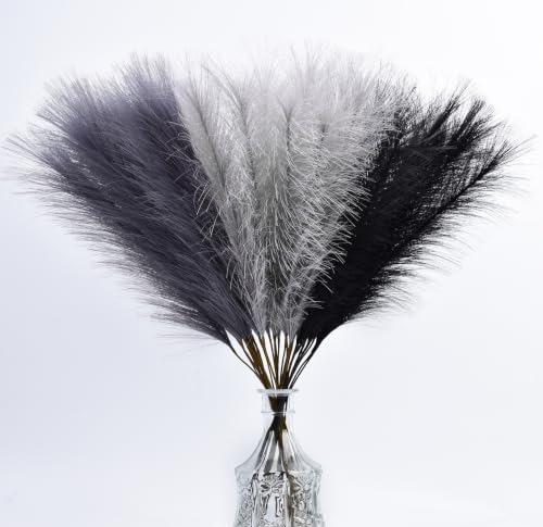 LSKYTOP Grey Pampas Grass Decor,23Inch 12pcs Faux Pampas Grass Bouquets Artificial Pampas Fake Pampas Flower for Home Living Room Bedroom Vase Decor - color: Grey 12pcs