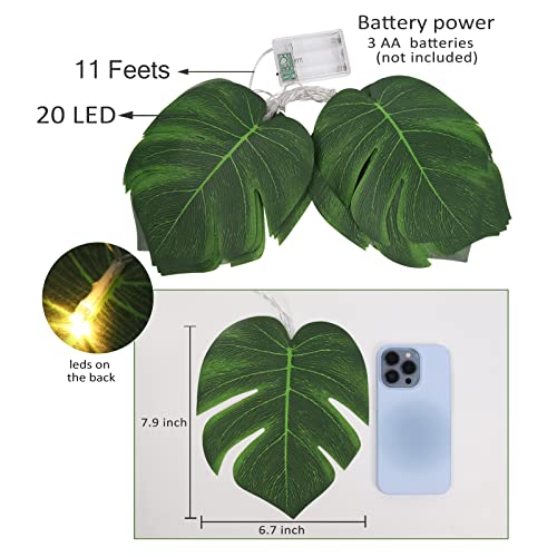 RECUTMS Artificial Tropical Palm Leaves String Lights, Large Size 20 LED Monstera Leaf Wall Hanging Vine Greenery,Outdoor Indoor Hawaiian Luau Jungle Beach Safari Baby Shower Party Spring Summer Decor - color: Monstera Leaf String Lights Large Size 1pcs