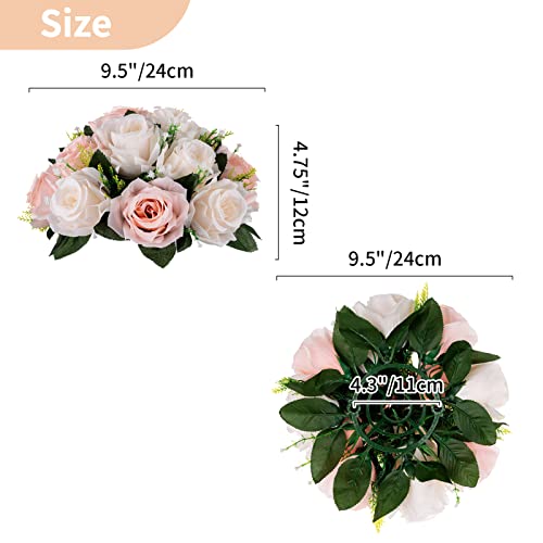 NUPTIO Flower Balls for Wedding Centrepieces - 2 Pcs 9.5in Diameter Artificial Flower Ball Arrangement Bouquet Peachy Pink & Creamy White Fake Rose Flowers Party Centerpieces for Weddings Tables - color: Peachy Pink & Creamy White, size: 2 Pcs