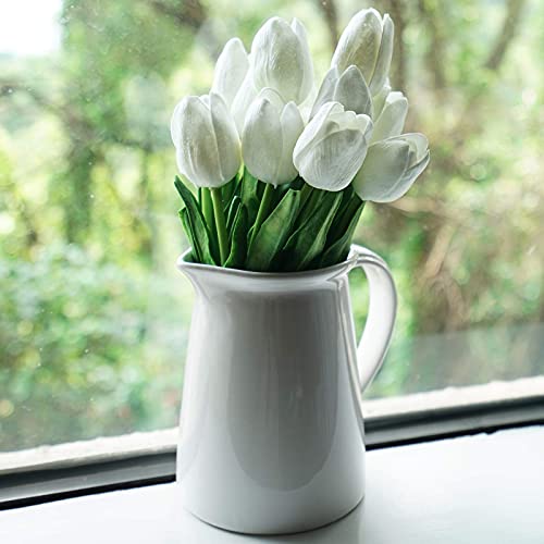 FiveSeasonStuff Real Touch Tulips Artificial Flowers – 15 Stems Faux Tulip Bouquet in Gift Box for Wedding, Home Decor, Party, Floral Arrangements (Cheerful White) - color: #1 Cheerful White