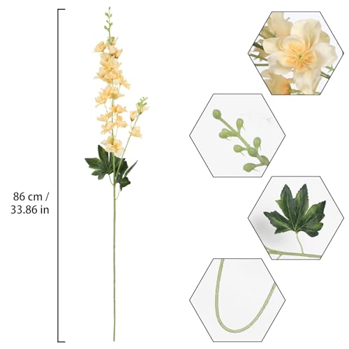 8PCS Delphinium Artificial Flowers Champagne Silk Faux Flowers 33.5'' Long Stem Fake Larkspur Flowers for Tall Vase Home Wedding Garden Table Decor(Champagne) - color: Champagne