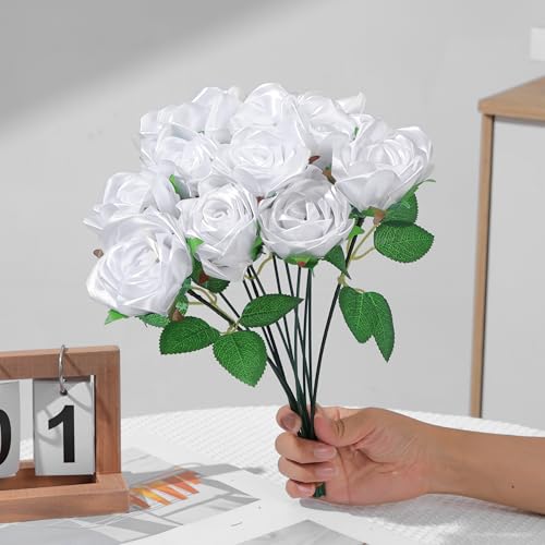 100 Pcs Pre-Made Satin Petals for Eternal Roses, Half-Finished DIY Craft Kit for Wedding, Birthday, Anniversary Bouquets(White) - color: 100 Pcs White