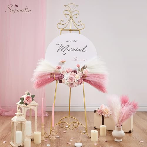 Serwalin Pampas Grass Pink Decor 17.7 Inch 6pcs, Faux Pampas Grass Home Decor, Artificial Pampas Grass Blush Fake Pampas, Short Vase Room Christmas Decoration - color: A Blush & Cream & Pink, size: 17 Inch 6 Pcs