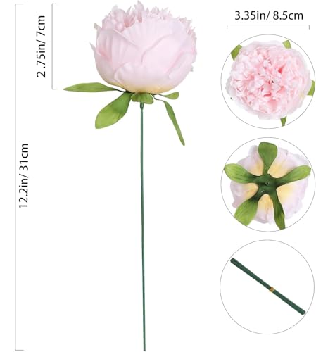 Pink Peonies Artificial Flowers 16pcs Light Pink Flowers Silk Flowers Fake Peonies Faux Peony Flowers Heads with Stem Floral Arrangement for Home Wedding Party Festival Decor (Light Pink) - color: Light Pink