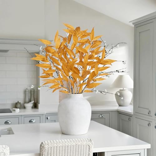DILATATA 32 inch Gold Artificial Eucalyptus Spray Fall Eucalyptus Leaves Autumn Leaf Branches Faux Fall Stems for Home Floral Arrangement Autumn Festival Thanksgiving Decor - color: Gold