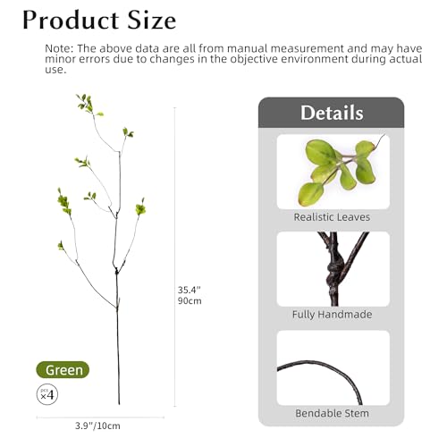 Artificial Ficus Branches 4PCS Artificial Eucalyptus Stems Fake Ficus Branches Faux Plants Greenery Leaves Filler Vase for Home Decor Green Twig Leaf Office Wedding Decoration 35.4" Green - color: 35.4"green 4pcs