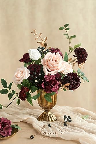 Ling's Moment Burgundy Artificial Flowers and Greenery Mini Combo Box Set, Marsala & Blush Fake Flower for DIY Wedding Bridal Bouquet, Centerpieces Decor, Floral Arrangement Chris Marsala & Blush - color: Marsala & Blush