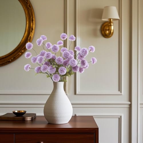 DuHouse 6pcs Artificial Flowers Faux Silk Pompon Mum,Silk Small Mini Chrysanthemum Ball with Stems for DIY Bouquets Centerpieces Vase Home Table Kitchen Decorations(Purple) - color: Purple, size: 6pcs
