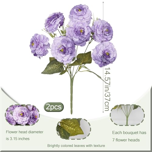 2 Pcs Artificial Flowers Zinnias Silk Flowers with Stems Zinnia Elegans Artificial Flowers for Outdoors Floral Arrangements Table Centerpieces Wedding Party Home Spring Summer Decor Purple - color: Purple