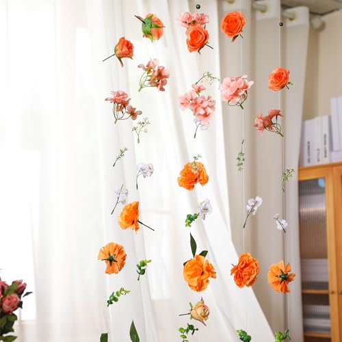 XunYee 6 Pcs 35.4 ft Flower Garlands Artificial Wildflower Vines Floral Hanging Backdrop Fake Flower Garlands Faux Silk Wildflower Vine for Wedding Bridal Shower Home Garden Wall Arch Decor(Rose) - style: Rose