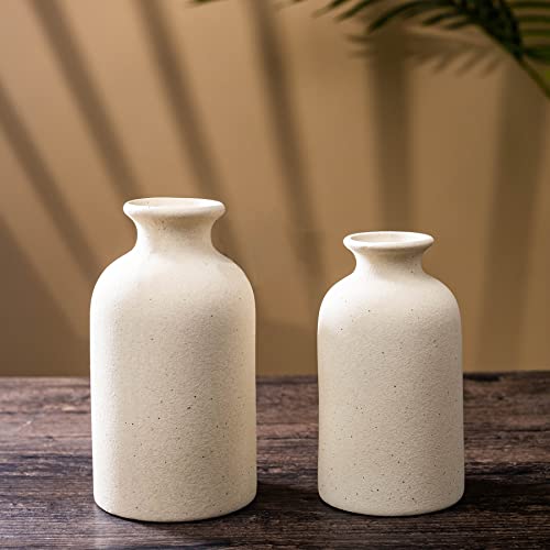 White Ceramic vases Home Decor 2pcs Small vase Set Boho vase Modern Farmhouse Decor (Beige Spot) - color: Beige Black