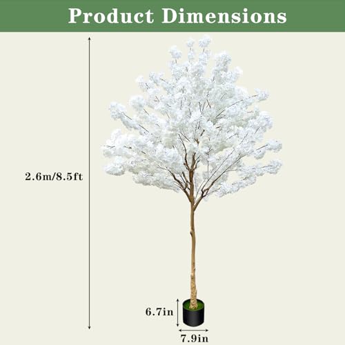 Artificial Cherry Blossom Tree 8.5ft, White, Fake Cherry Tree for Wedding, Home, Office, Living Room, Indoor/Outdoor Decor - color: White 8.5ft