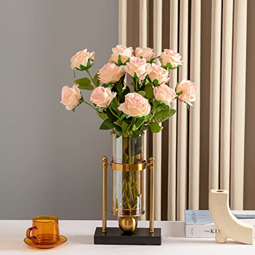 Hawesome 12PCS Artificial Silk Flowers Realistic Roses Bouquet Long Stem for Home Wedding Decoration Party (Gradient Light Pink, 12Pcs Flowers) - color: Gradient Light Pink, size: 12Pcs Flowers