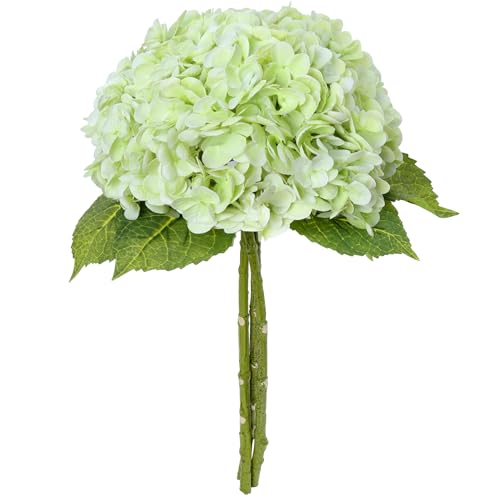 3Pcs 21 Inch Green Artificial Hydrangea Flowers Fake Hydrangea Flowers Latex Real Touch Faux Hydrangeas with Long Stem for Home Party Wedding Centerpieces Bouquets Decor