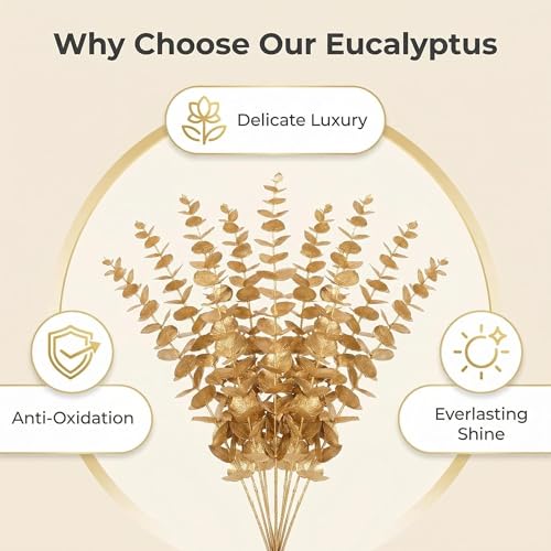 40 Pcs Decor Fake Eucalyptus Leaves for Christmas Decor Gold Leaf Artificiales para Table Wedding Home Room Office Decoracion (20inch) - color: Gold-c