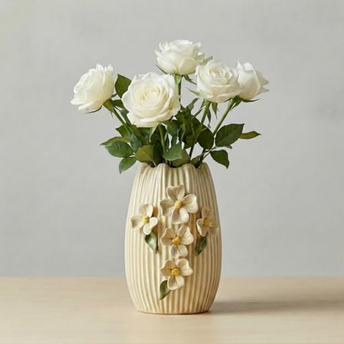 Yellow Ceramic Vase - 7 Inch Small Decorative Vases Home Decor, 3D Modern Flower Vase, Centerpiece Table, Shelf, Mantel, Kitchen, Living Room Decor - color: Yellow, size: 7 inch