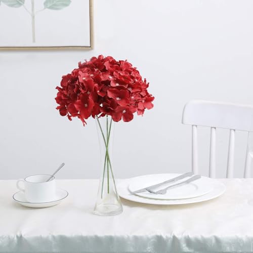 Fake Red Hydrangea Artificial Flowers - Faux Silk Hydrangeas Flowers Heads with Stems Real Touch for Home Wedding Party Table Decor(Red,Pack of 10) - color: Red