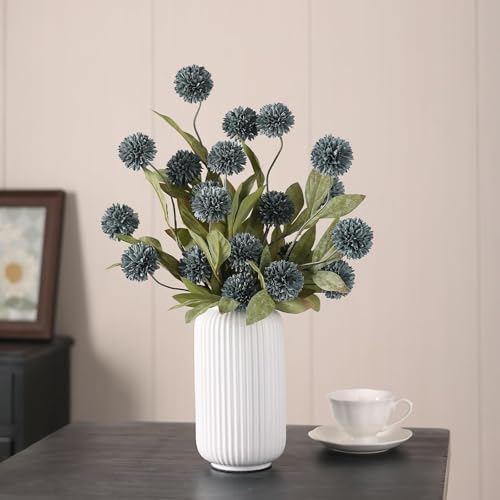 VIERENA 6 Pcs Faux Silk Pompon Mum Artificial Flowers for Vase -27", Bulk Fake Chrysanth Branches with Stems for DIY Bouquet Centerpieces Wedding Fillers Arrangements Shower Decorations (Dark Blue) - color: Dark Blue