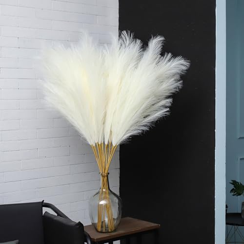 43" White Pampas Grass Fluffy - 8 PCS Tall Faux Pampas Grass Decor Artificial Pompas Grass for Floor Vase Filler Wedding Boho Home Baby Shower Mothers Day Decoration - color: Cream White