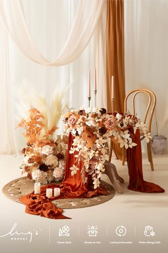 Ling's Moment 41" Tall Fall Free Standing Artificial Flowers Arrangements 2 pcs Wedding Arch Altar Stage Decorations Rust Sepia For Ceremony Reception Rose Fake Floral Party Outdoor Centerpieces Decor - color: Or-rust & Sepia