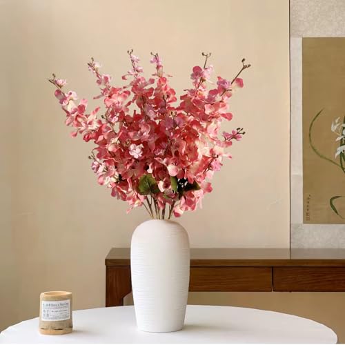 6PCS Dark Pink Delphinium Artificial Flowers Espigas para Jarrones Fake White Flowers Tall Flowers for Floor Vase Flowers for Tall Vase Floral Arrangements Home Table Wedding Decor - color: Dark Pink