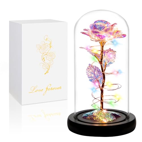 Childom Mothers Day Mom Gifts for Mom,Birthday Gifts for Women Grandma,Flowers for Delivery Prime,Colorful Rainbow Light Up Rose in A Glass Dome,Anniversary Valentines Roses Gift for Her Wife Daughter - color: Rainbow Colorful Large