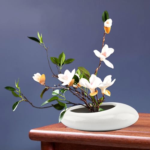 Flower Frog Vase Kit, Japanese Ikebana Flower Arrangement with 1.57 Inch Kenzan Ceramic White Pebble Shaped Bowl, 2-in-1 Flowers Arrangement Kenzan Needle Straightening Tool(Color:White) - color: White
