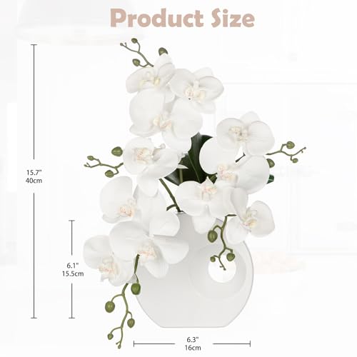 Briful Artificial Orchid White Flowers in Modern Ceramic Vase 15.7" Tall Faux Orchid Arrangement Silk Orchid Flower Fake Orchid Centerpiece for Home Office Room Wedding Table Décor - color: White, size: White Ceramic Pot