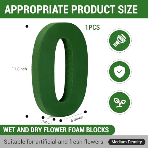 Leinuosen 12inch Dry and Wet Floral Foam Numbers Blocks Green Foam Blocks for Fresh and Artificial Flowers for Weddings Birthday Flower Arrangement Craft Project Garden Decoration(Number 0) - style: Number 0