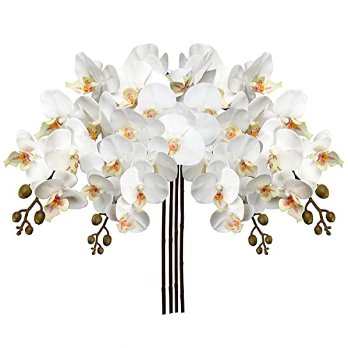 DILATATA 4 Pcs Artificial Orchid Stems with 9 Large Flowers Real Touch Phalaenopsis Orchids Flowers Fake Flower Branches 31.5" Tall for Home Arrangement -White Green Orchid - color: White Green #22