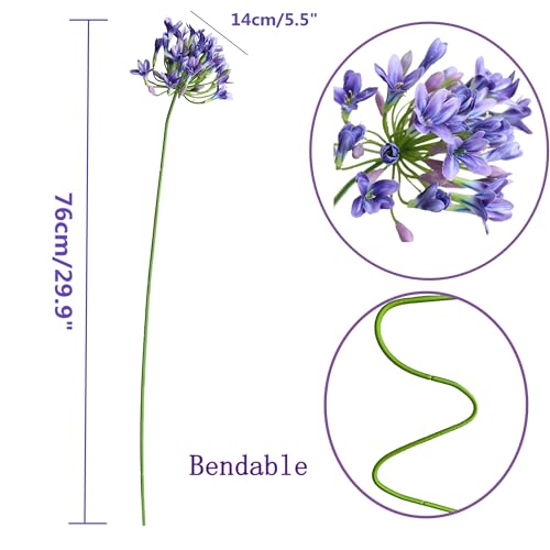 Htmeing 6PCS Artificial Agapanthus Flowers Long Stems Silk Lily Flowers for Home Hotel Flower Arrangement Party Decor (White Purple) - color: White Purple