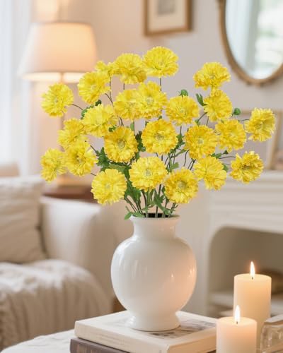 Coferset 6pcs Artificial Silk Mums Flowers Realistic Chrysanthemum Stems 22" Fake Gerbera Daisy for DIY Bouquet Centerpieces Floral Arrangements Vase Fillers Wedding Shower Decorations(Yellow) - color: Yellow