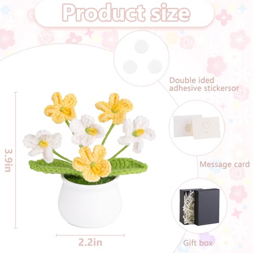 LAIDANLA Crochet Flowers Forget Me Not Gradient Yellow Handmade Crochet Flower Potted Plant for Desk, Anniversary Graduation Appreciation Birthday Small Gifts for Women Teacher Mom Coworker Friend - color: Ombre Yellow
