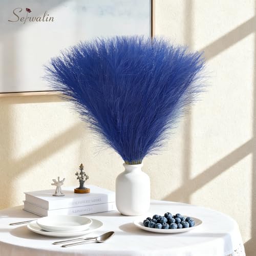 Serwalin 60PCS Pampas Grass Decor, 17.7Inch Sapphire Blue Artificial Pampas Grass Bulk Vase Filler Flower Arrangement for Home Wedding Decor - color: L Blue