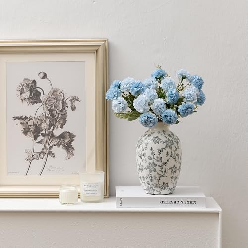 Gray Vintage Chinoiserie Floral Vase, 7.95" Decorative Flower Vase, Modern Farmhouse Ceramic Vase for Home Decor, Living Room, Bookshelf, Office, Entryway, Garden, Chinoiserie Decor, Tuscan Decor - color: Gray- 7.95"