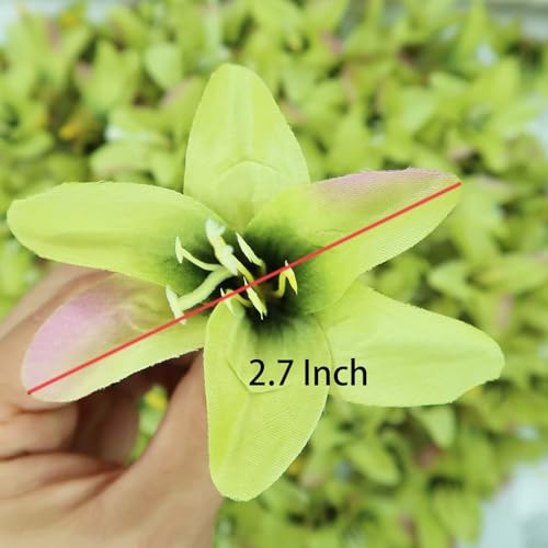 20 Pcs Artificial Lily Flower Head, Dark Green | Fake Flowers Heads, Simulation Small Lily, DIY Handmade, Wedding Photography Party Home Decoration - color: Dark Green