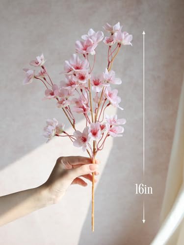 HOHOTIME 8Pcs Artificial Cherry Blossom Branches, Pink 16" Silk Faux Peach Sakura Flowers, Fake Bouquet for Spring Home Wedding Party Decor, Japanese Garden Bedroom Table Centerpiece - color: Pink
