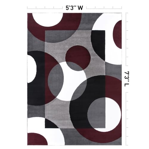 Rugshop Burgundy Geometric Area Rug, Contemporary Circle Design, Non-Shedding, Easy-Care Style for Living Room, Bedroom and Home Office, 5'3" x 7'3" - size: 5'3" x 7'3" (Rectangular)