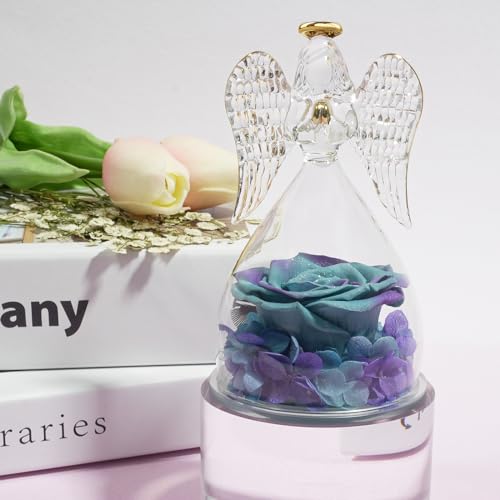 Miofula Gifts for Mom Birthday Gifts for Women, Preserved Flowers Rose in Glass Angel Figurines, Fresh Flowers for Delivery Anniversary Forever Real Roses Gifts for Mothers Grandma Her Wife Girlfriend - color: Starry Sky