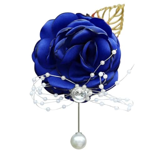 WANLIAN Blue Bridesmaid Wrist Corsage Wedding Flowers Prom Rose Corsage and Boutonniere Set for Wedding Party Prom Wedding Ceremony Anniversary Set of 2(Blue) - color: Blue
