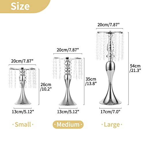 Nuptio 2 Pcs Silver Wedding Centerpieces Flower Stand, 13.8in/35cm Tall Artificial Flower Arrangements, Crystal Metal Vase Flower Holders Centerpiece for Wedding Anniversary Ceremony Party Hotel Decor - color: Silver, size: 2 x M