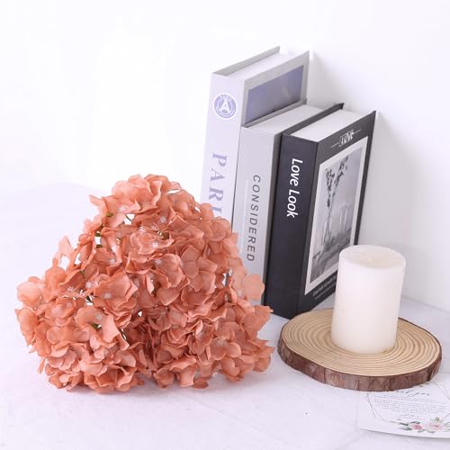 Artificial Hydrangea Flowers Terracotta Heads 10 Fake Hydrangea Silk Flowers for Wedding Centerpieces Bouquets DIY Floral Decor Home Decoration with Stems(VASE NOT Included) - color: 10pcs Terracotta, size: Large